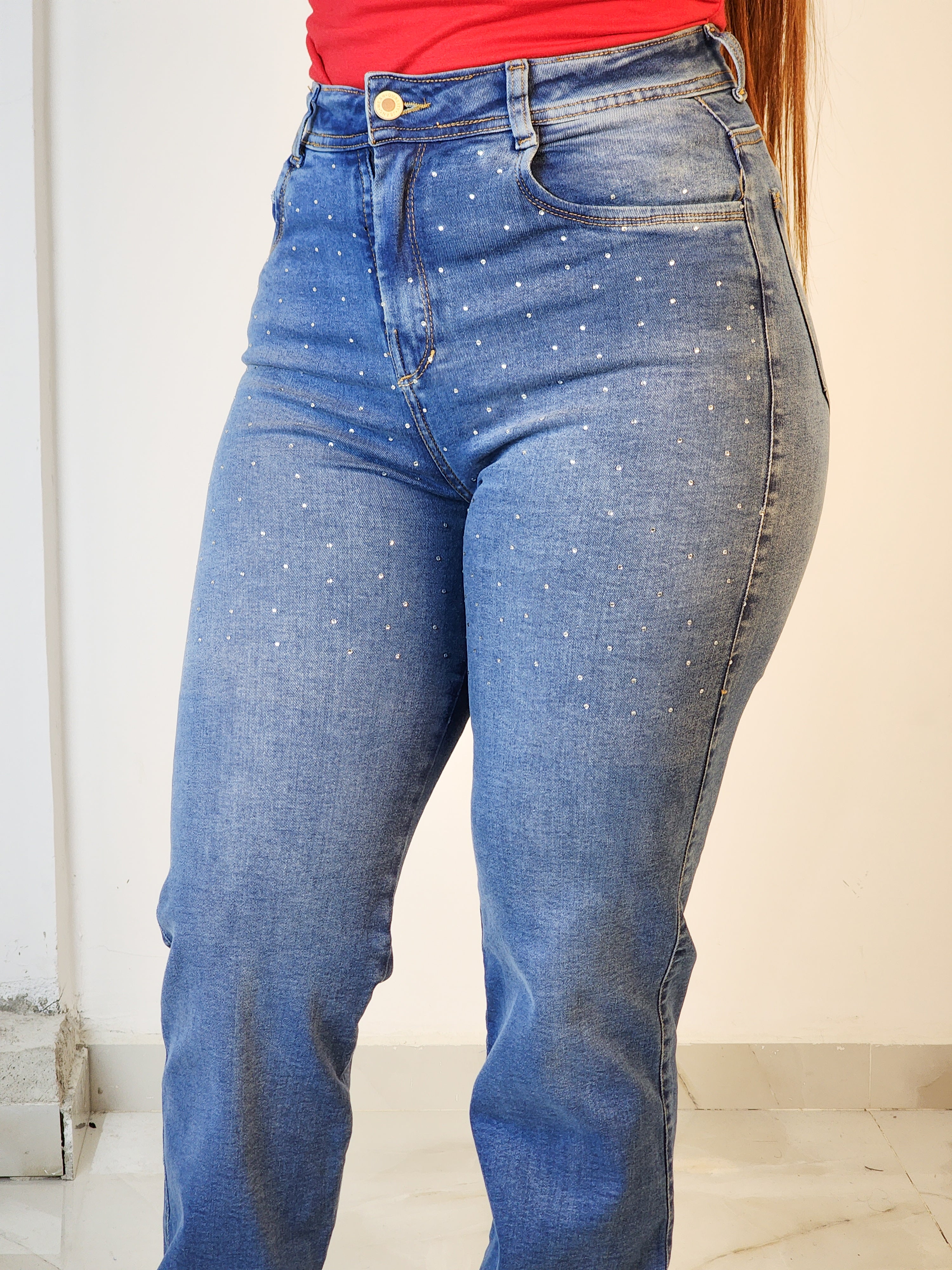 Jean Palazzo Elástico Azul Medio