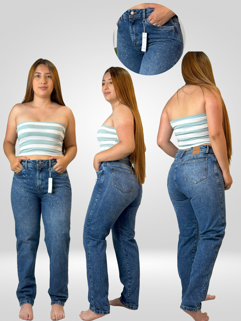 Jean "Mom Fit" con Brillos