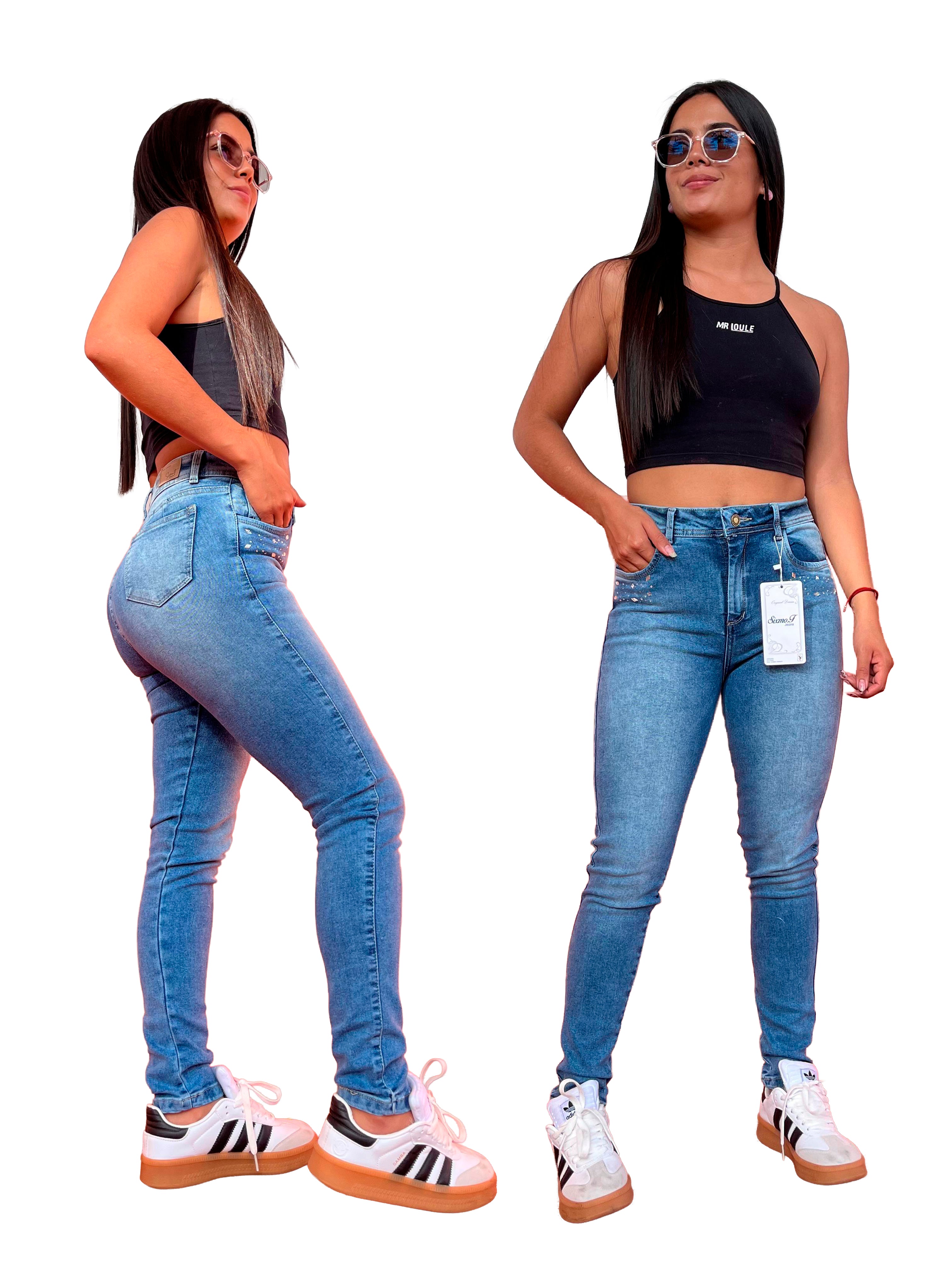 Jean Ochentero Elástico Azul Claro