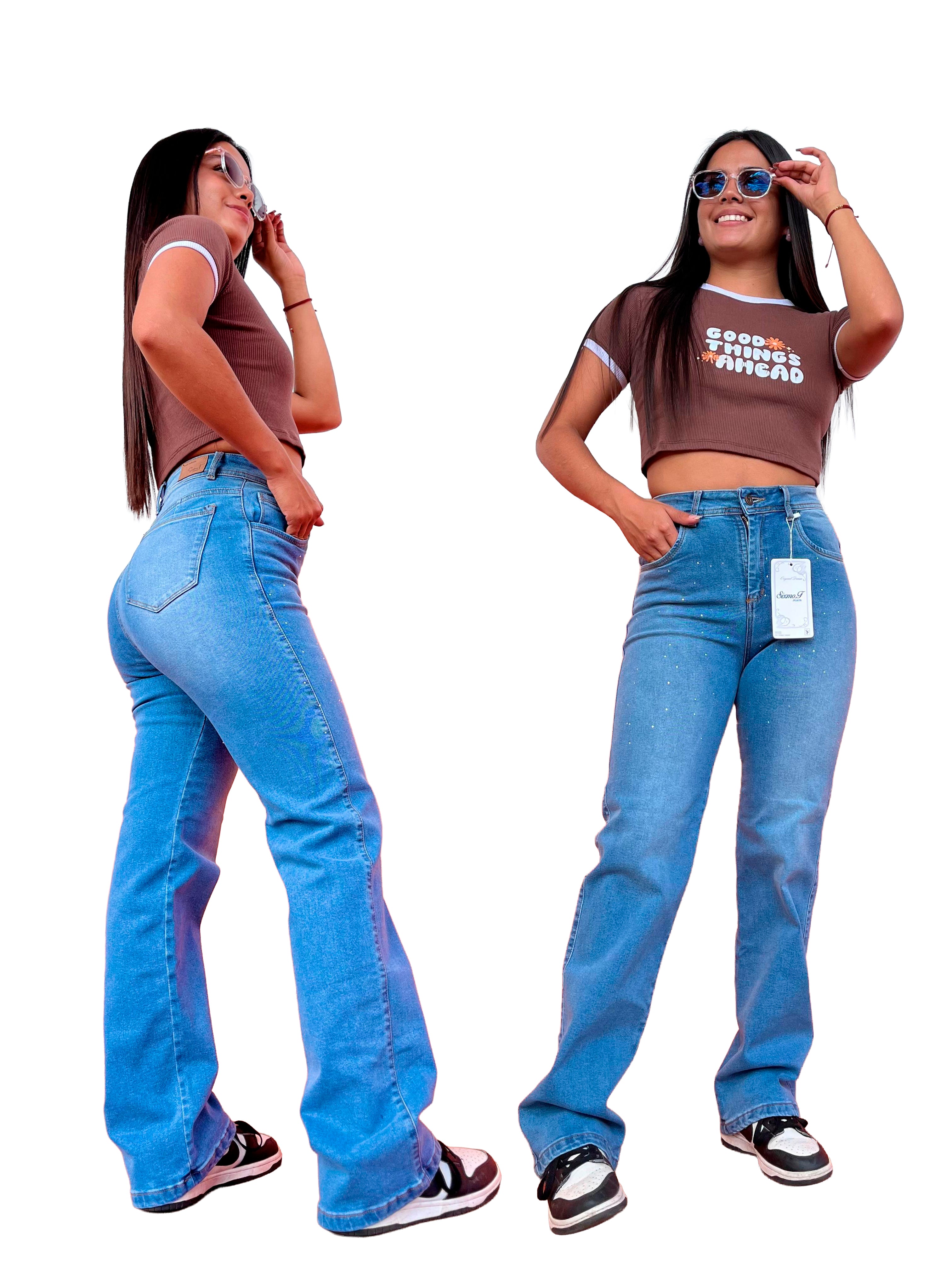 Jean Palazzo Elástico con Brillos